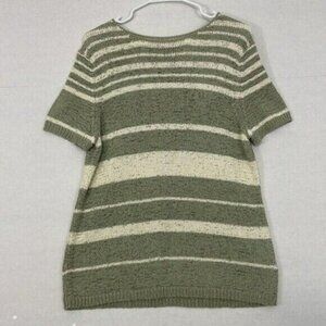 Jones New York Country Knit Top, Short Sleeves, Cream & Green, XL